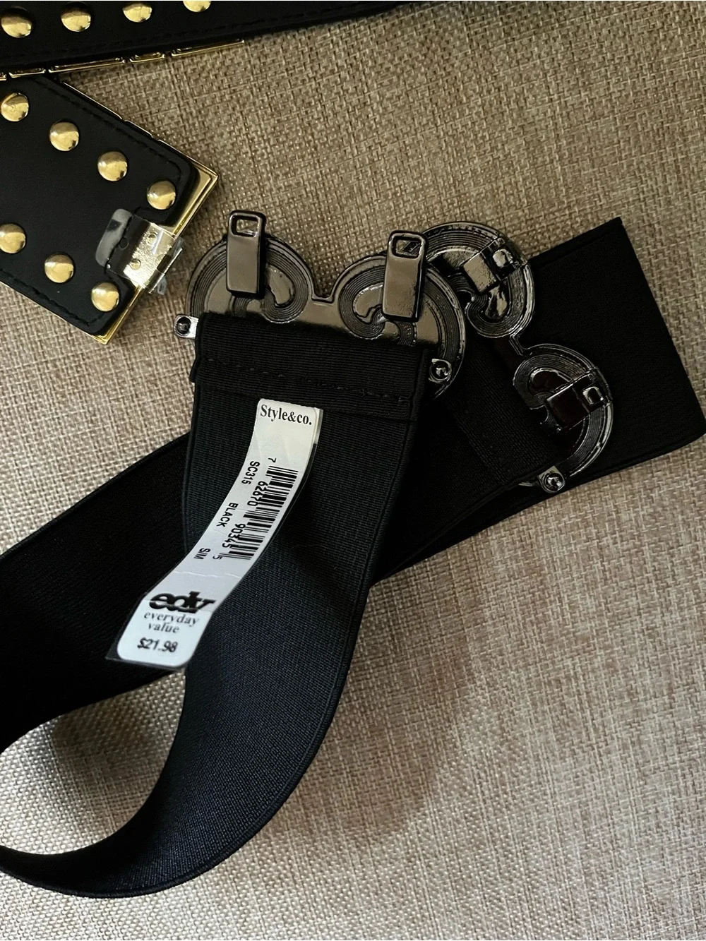 Black Elastic Waist Belt with Gold Accent - Women's Fashion Accessory
